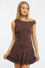 Brown Mini Dress Off Shoulder