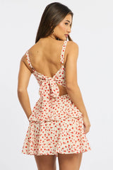 White Ditsy Fit And Flare Dress Square Neck Mini