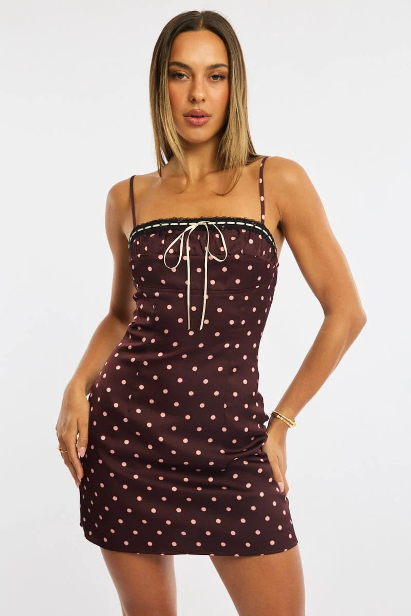 Red Polka Dot Mini Dress Satin