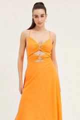 Orange A Line Dress Midi