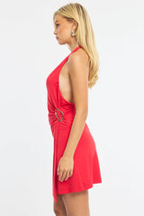 Red Mini Dress Halter Neck Wrap