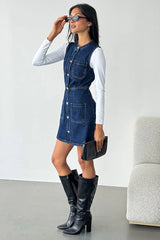 Blue Mini Dress Pocket Detail