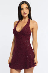 Red Mini Dress V-neck