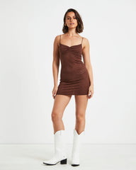 Maya Lace Mini Dress in Chocolate Brown