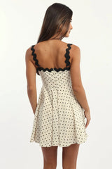 Beige Polka Dot Fit And Flare Dress Mini