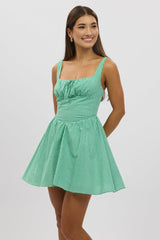 Green Check Fit And Flare Dress Mini