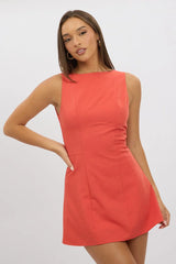 Red Mini Dress Boat Neck