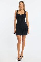Black Mini Dress Eyelet Fabric