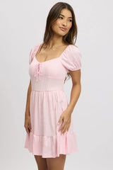 Pink Fit And Flare Dress Mini Lace