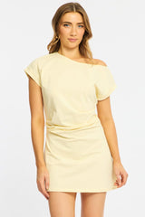Yellow Asymmetrical Neckline Mini Dress