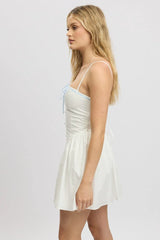 White Fit And Flare Dress Ribbon Tape Mini