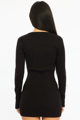 Black Knit Dress Long Sleeve Mini