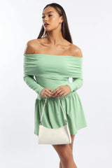 Green Off Shoulder Mini Dress