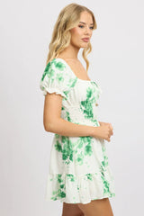 Green Floral Fit And Flare Dress Mini