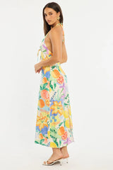 Multi Abstract Midi Dress Halter Neck