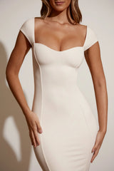Modal Sweetheart-Neck Cap-Sleeve Maxi Dress in Ivory