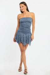 Grey Strapless Mini Dress Lace