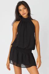 Black High Neck Dress Mini Chiffon