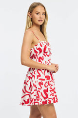 Red Abstract Fit And Flare Dress Mini
