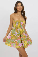 Green Abstract Strapless Dress Mini Tie Back