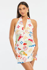 Multi Abstract Halter Neck Dress Mini