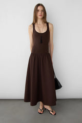 CONTRAST FABRIC SLEEVELESS MAXI DRESS