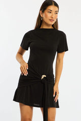 Black Mini Dress Drape Detail