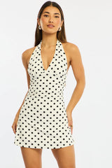 White Polka Dot Halter Neck Mini Dress