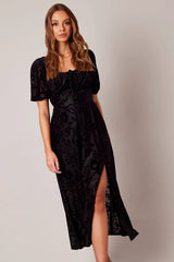 Black Midi Dress Short Sleeve Side Split
