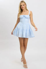 Blue Stripe Fit And Flare Dress Mini Gathered Bust