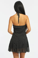 Black Polka Dot Fit And Flare Dress Mini