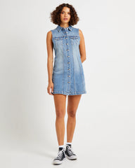 Button Up Denim Mini Dress Lula