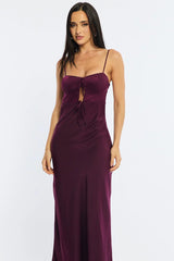 Red Midi Dress Ribbon Detail Satin