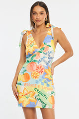 Multi Abstract A Line Mini Dress Sleeveless Linen Blend