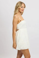 White Fit And Flare Dress Bead Embellishment  Mini