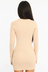 Beige Knit Dress Long Sleeve Mini