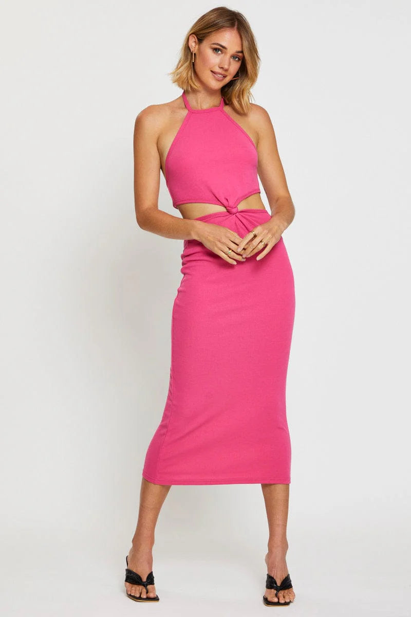 Pink Midi Dress Sleeveless