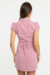Red Check Mini Dress Collared