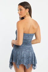 Grey Strapless Mini Dress Lace