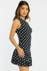 Black Polka Dot Mini Dress Off Shoulder