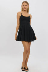 Black Fit And Flare Dress Mini Eyelet Fabric