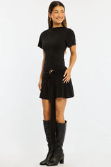Black Mini Dress Drape Detail