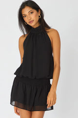 Black High Neck Dress Mini Chiffon