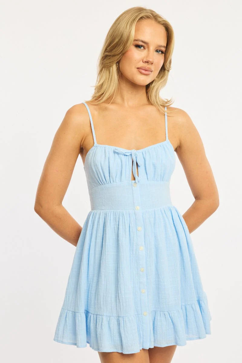 Blue Fit And Flare Dress Mini