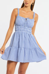 Blue Check Fit And Flare Dress Mini