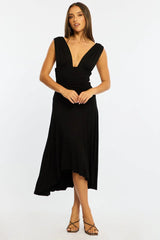 Black Midi Dress Hanky Hem