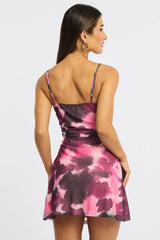 Purple Abstract Mini Dress Mesh
