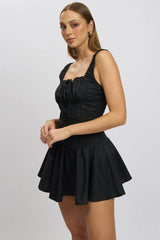 Black Mini Dress Drop Waist Poplin