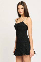 Black Mini Dress Strappy Lace