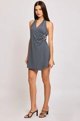 Grey Mini Dress Halter Neck Wrap